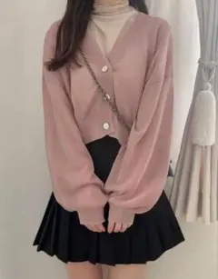 GRL ショート丈シアーニットカーディガン [kz68]ピンク