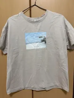 風景プリント ベージュ Tシャツ 半袖