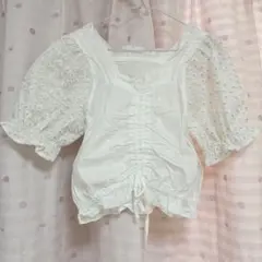 花柄刺繍パフスリーブブラウス ホワイト 韓国