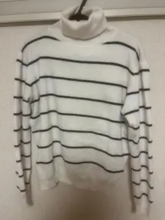ボーダー タートルネック 白黒 ニット セーター