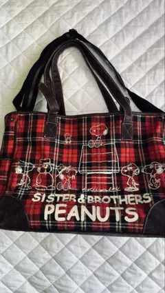 PEANUTS チェック柄トートバッグ　スヌーピー