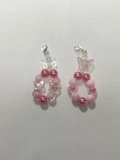 ハンドメイド ピンク系 ビーズストラップ 2つセット