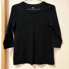 UNIQLO スムースストレッチコットンクルーネックT ブラック L 七分袖