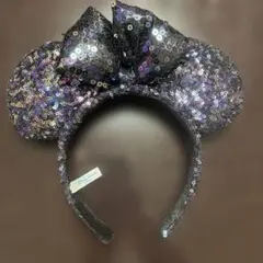 ミッキー耳カチューシャ 黒紫 スパンコール