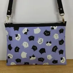 ショルダーバック(横型) ブルーにねこ顔