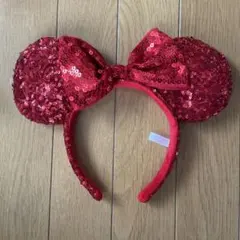 赤いスパンコール ミッキー耳カチューシャ