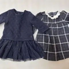 ネイビー キルティング チュチュワンピース グレーチェックワンピース プチバトー