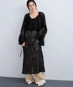 SET❤ブロックレースボリュームスリーブワンピース+ワイドパンツ