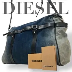 【美品】ディーゼル　ショルダーバッグ　デニム　レザー　斜め掛け　ブルー　ロゴ金具