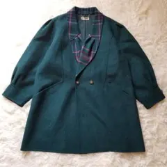 ドミノルック 毛100% レトロ風 ダブルブレストコート 古着 グリーン M