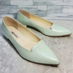 【極美品】✨DIANA 23.5cm パンプス 白 ライムカラー クロコ調