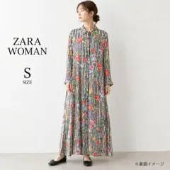 ZARA WOMAN 花柄 ストライプ 長袖 シャツワンピース S ロング丈のサムネイル