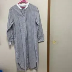 無印良品 ストライプ柄 バンドカラー シャツワンピース S