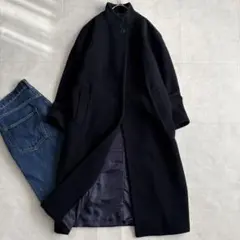 mizuiro ind スタンドカラー ウールロングコート 紺F ゆったり