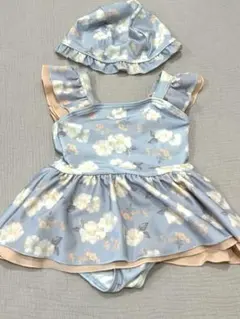 100cm プティマイン　2点セット　花柄ワンピース水着　帽子