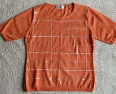 昭和レトロ　Très Femme オレンジ チェック柄　 半袖ニット M