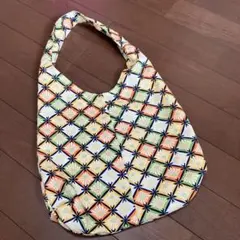 着物リメイク ワンショルダーバッグ エコバッグ 小紋 黄色 オレンジ 黄緑