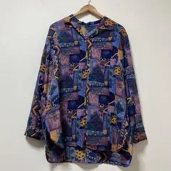 80s 90s 幾何学アート柄シアーブラウス 紫 L 一点物 パープル - メルカリ