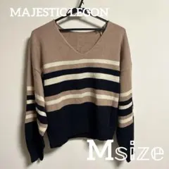 マジェスティックレゴン ストライプVネックセーター Mサイズ