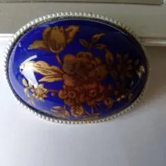 【断捨離】青い花柄の金属製ブローチ