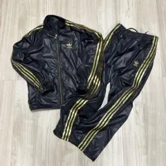 美品 アディダス オリジナルス 黒金 M ナイロン上下 ブラック ゴールド