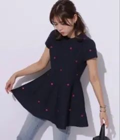 アプワイザーリッシェ　ドットニットチュニック　ネイビー　美品のサムネイル