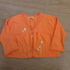 【ファミリア】オレンジ 花刺繍 カーディガン 140サイズ七分袖