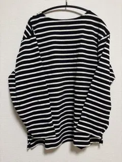 無印良品　黒と白のストライプ 七分袖カットソー Sサイズ