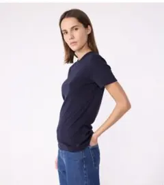 クルーネック半袖Tシャツ PETITBATEAU プチバトーTシャツ ネイビーのサムネイル
