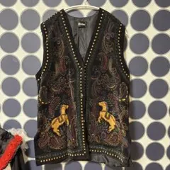 昭和レトロ　スエード　ロングベスト　黒　ヴィンテージ