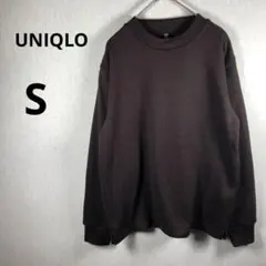 UNIQLO メンズ ブラウン S ソフトニット フリース クルーネックTシャツ