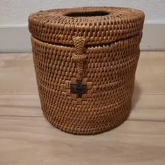籐製円筒形ティッシュボックス、ペーパーホルダー、