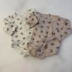 クマプリント 長袖ベビー肌着 80cm 2枚セット