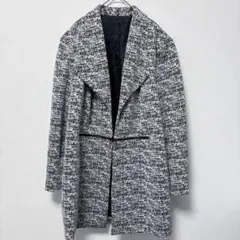 一点もの✨ ツイード調 ロングジャケット コート フェイクジッパー モノトーン