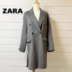 ZARA ダブルブレスト ハイネック ウールブレンド コート ネイビー