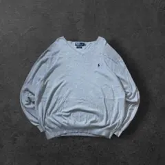 【2XLT】Polo Ralph LaurenピマコットンVネックニット グレー