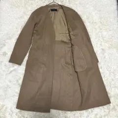 美品✨️SHIPS ウール カシミヤ混 ノーカラーコート ベルト キャメルカラー
