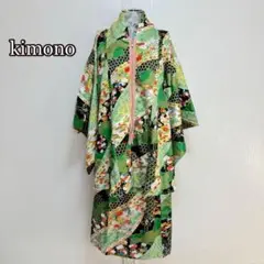 ⚫︎着物リメイク　ハンドメイド　スカート　グリーン系　華やか派手　花柄　イベント