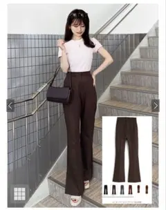 グレイル　GRL センタープレスフレアパンツ　ブラウン　ru1248