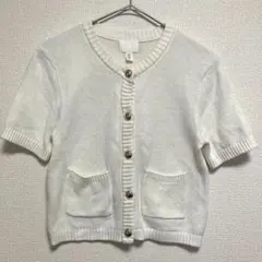 ○H&M 半袖ニットカーディガン メタルボタン サマーニット 白 XSのサムネイル