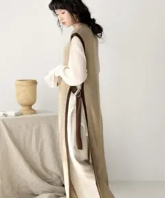 Bab 配色ニットロングベスト