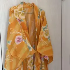 オレンジ 花柄 浴衣 朝顔