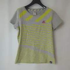 Ｌサイズ⭐adidas（アディダス） グレー イエロー ストライプ Tシャツ