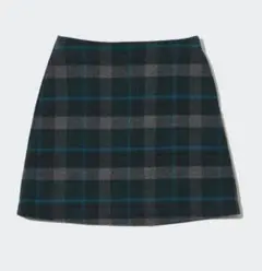 ユニクロウールブレンドミニスカート(チェック) 58cm グリーン　裏地あり