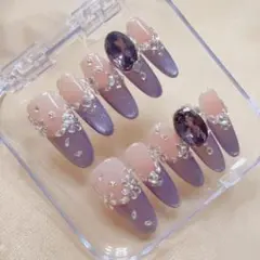 ハンドメイド M 紫とピンクのグラデーションネイルチップ