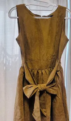 ブラウン ノースリーブ ワンピース リボン付き