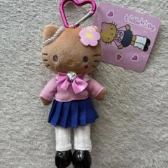 新品　ハローキティ　ぬいぐるみキーホルダー　ピンク　リボン　日焼け　美品　②