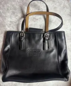 COACH コーチ レザー トートバッグ ブラック 肩掛け ターンロックのサムネイル