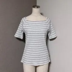 ローリーズファーム ボーダー スクエアネック リブ カットソー L