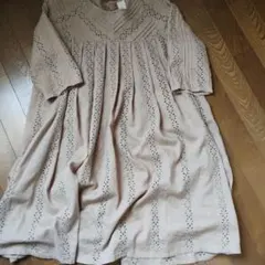 ピュアルセシンl 刺繍入り 透かし模様　薄茶 チュニックワンピース